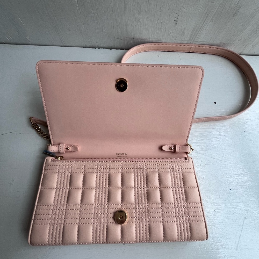 BURBERRY - Lola Quilted Leather Wallet on a Strap-Peach Pink - Picture 12 of 15
